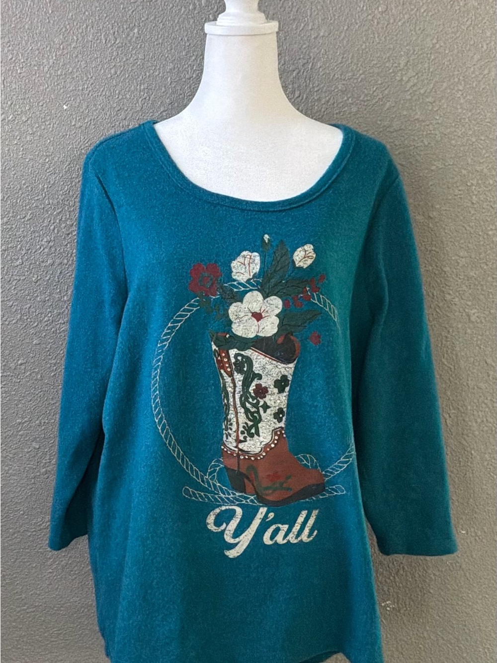 Cactus Teal Knit Top with Embroidered Label